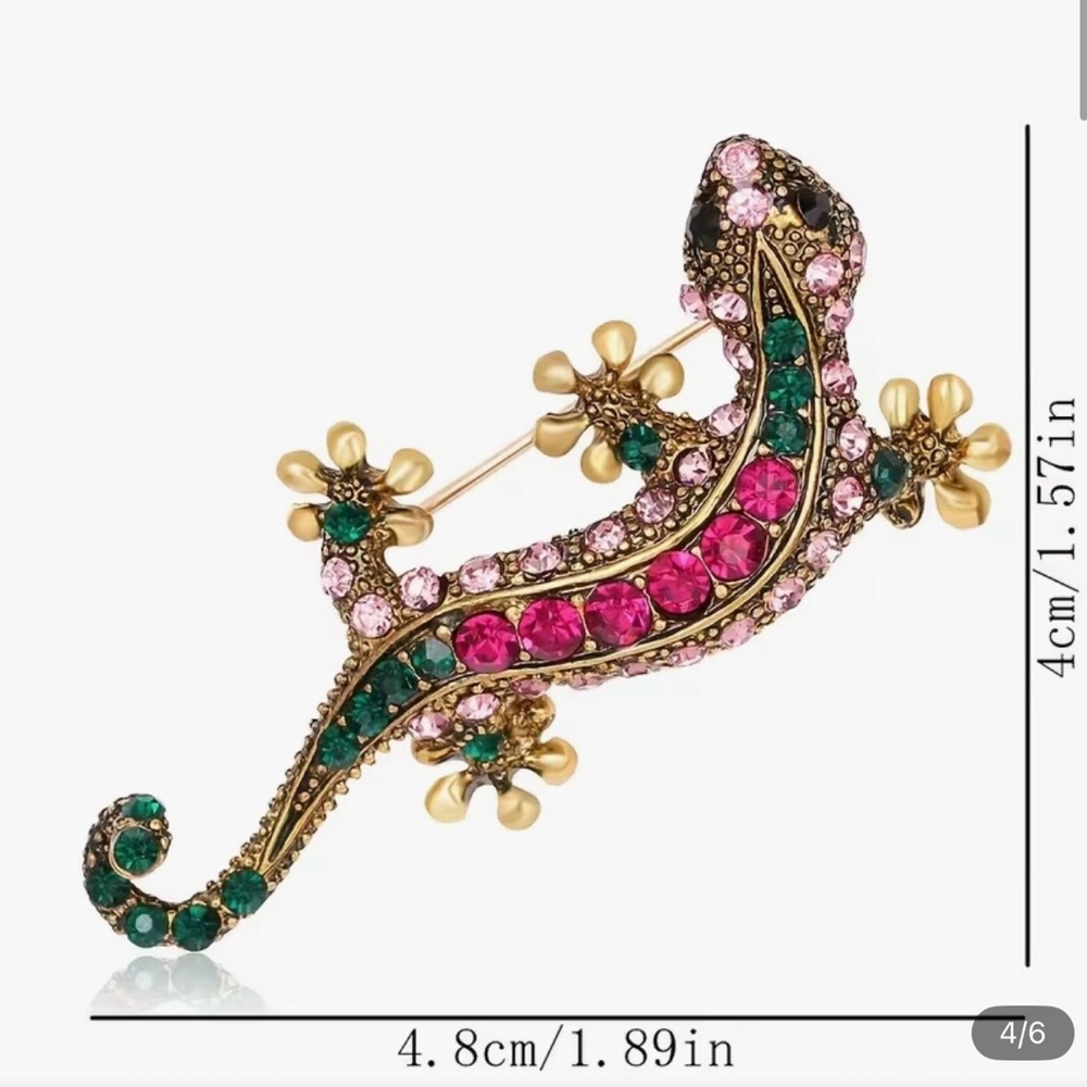 Chic Gold Lizard Brooch with Pink and Green Accents - Picture 4 of 5